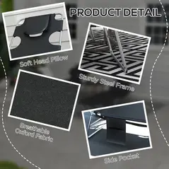 Outsunny Foldable Sun Lounger Set of 2, Beach Chaise Lounges with Reading Hole, Arm Slots, 5-Position Adjustable Backrest, Side Pocket, Pillow for Patio, Garden, Beach, Pool, Black - 7