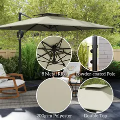 Outsunny Cantilever Parasol with Weighted Base Double Top Garden Parasol Square Hanging Patio Umbrella with Crank Tilt Light Grey - 6