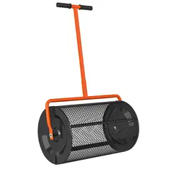 Outsunny Compost Spreader, 24" Peat Moss Spreader with Height Adjustable T Shaped Handle and Metal Mesh Basket, Garden Spreader for Seeding, Spreading Manure, Orange - 1