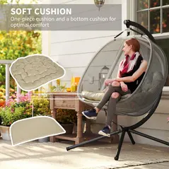Outsunny Double Hanging Egg Chair 2 Seaters Texteline Swing Hammock Chair with Stand, Cushion and Folding Design, for Indoor and Outdoor, Brown - 5