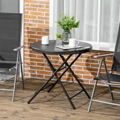 Outsunny Foldable Round Garden Table for 4, Outdoor Dining Table with HDPE Tabletop and Steel Frame, 80 x 80 x 73 cm, Dark Grey - 2