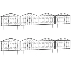 Outsunny Decorative Garden Fencing, 8PCs Outdoor Picket Fence Panels, Rustproof Metal Wire Landscape Flower Bed Border Edging Animal Barrier, Black - 1