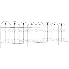 Outsunny Decorative Garden Fencing, 8PCs 44in x 12.5ft Outdoor Picket Fence Panels, Rustproof Metal Wire Landscape Flower Bed Border Edging, Black - 1