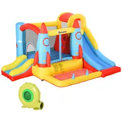 Outsunny Bounce Castle Inflatable Trampoline Slide Pool Rocket Design 3.4 x 2.8 x 1.85m - 1