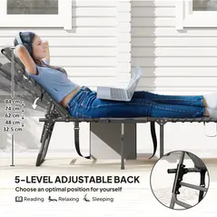 Outsunny Five-Position Reclining Sun Lounger - Grey - 4