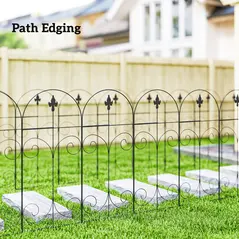 Outsunny Decorative Garden Fencing, 8PCs 44in x 12.5ft Outdoor Picket Fence Panels, Rustproof Metal Wire Landscape Flower Bed Border Edging, Black - 9