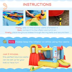 Outsunny Bounce Castle Inflatable Trampoline Slide Pool Rocket Design 3.4 x 2.8 x 1.85m - 6