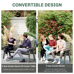 Outsunny Fir Wood Convertible 2 to 3 Seater Outdoor Garden Bench Grey - 4