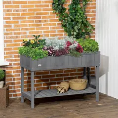 Outsunny Fir Wood Raised Rectangular 8 Compartment Plant Stand Dark Grey - 2