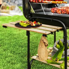 Outsunny Charcoal Barbecue Grill Portable BBQ Grill with 1840 cm² Cooking Area, 3 Shelves, Adjustable Vent, Lockable Lid, Wheels for Outdoor Cooking, Garden Party, Black - 9