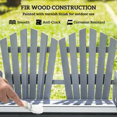 Outsunny Fir Wood Love Seats with Wheel-Shaped Armrests, Large Load-Bearing Chair, Grey - 5