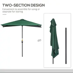 Outsunny Balcony Half Parasol Semi Round Umbrella Patio Crank Handle (2.3 m, Green)- NO BASE INCLUDED - 5