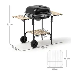 Outsunny Charcoal Barbecue Grill Portable BBQ Grill with 1840 cm² Cooking Area, 3 Shelves, Adjustable Vent, Lockable Lid, Wheels for Outdoor Cooking, Garden Party, Black - 3