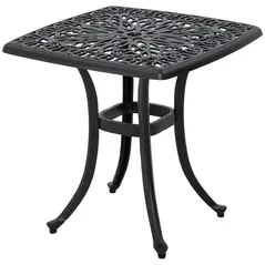 Outsunny Cast Aluminium Bistro Table, Outdoor Square Side Table with Umbrella Hole, Garden Table for Balcony, Black - 1