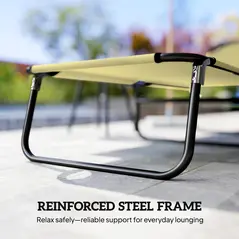 Outsunny Foldable Sun Lounger with 5-Position Adjustable Backrest, Outdoor Portable Recliner Chaise Lounge Chair with Breathable Mesh Fabric, Beige - 7