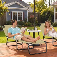 Outsunny Foldable Sun Lounger with 5-Position Adjustable Backrest, Outdoor Portable Recliner Chaise Lounge Chair with Breathable Mesh Fabric, Beige - 2