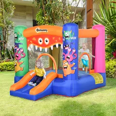 Outsunny Bouncy Castle Inflatable Basket Trampoline Slide Monster Design 180 x 250 x 175 (CM) - 2