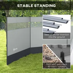 Outsunny Camping Windbreaker with Clear Windows, Carry Bag and Steel Poles, for Beach Caravan Campervan, 440 x 140cm, Grey - 5