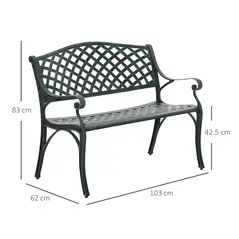 Outsunny Cast Aluminium Garden Bench 2 Seater Antique Loveseat for Outdoor Patio Porch Park, Verdigris - 3