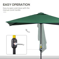 Outsunny Balcony Half Parasol Semi Round Umbrella Patio Crank Handle (2.3 m, Green)- NO BASE INCLUDED - 4
