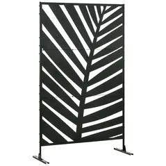 Outsunny Decorative Privacy Screen with Stand, 6.5FT Freestanding Metal Outdoor Divider, Decorative Privacy Panel with Expansion Screws for Garden Patio Pool Hot Tub, Banana Leaf Style, Black - 1