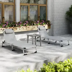 Outsunny Foldable Outdoor Sun Lounger Set of 2, Reclining Lounge Chair Camping Bed Cot with Pillow 4-Level Adjustable Back Aluminium Frame, Light Grey - 9