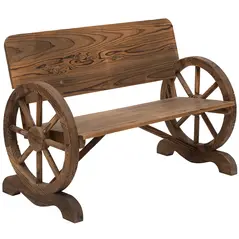 Outsunny Fir Wood 2-Seater Outdoor Garden Wagon Wheel Bench - 1