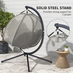 Outsunny Double Hanging Egg Chair 2 Seaters Texteline Swing Hammock Chair with Stand, Cushion and Folding Design, for Indoor and Outdoor, Brown - 7