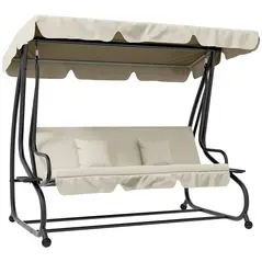Outsunny Convertible Three-Seater Swing Chair Bed - Cream - 1