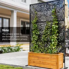 Outsunny Decorative Privacy Screen with Stand, 6.5FT Freestanding Metal Outdoor Divider, Decorative Privacy Panel with Expansion Screws for Garden Patio Pool Hot Tub, Willow Branch Style, Black - 7