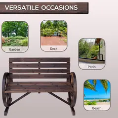 Outsunny Fir Logs Love Seats with Wheel-Shaped Armrests, Large Load-Bearing Chair, Natural Wood Grain - 7