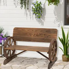 Outsunny Fir Wood 2-Seater Outdoor Garden Wagon Wheel Bench - 8