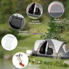 Outsunny Camping Tent for 6-8 Man with 2000mm Waterproof Rainfly and Carry Bag for Fishing Hiking Festival, Grey - 8