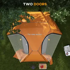 Outsunny Camping Tent with Self Inflatable Mattress, 1 Person Dome Tent with Removable Rainfly and Aluminium Frame, 2000mm Waterproof, Portable with Bags, for Fishing Hiking, Orange/Khaki - 9