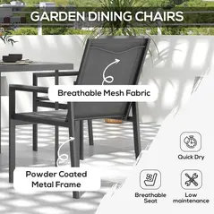 Outsunny Five-Piece Metal Dining Set, with Glass-Top Table - Grey - 4