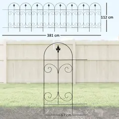 Outsunny Decorative Garden Fencing, 8PCs 44in x 12.5ft Outdoor Picket Fence Panels, Rustproof Metal Wire Landscape Flower Bed Border Edging, Black - 3
