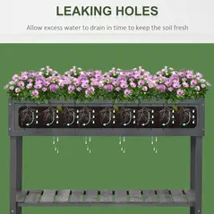 Outsunny Fir Wood Raised Rectangular 8 Compartment Plant Stand Dark Grey - 7