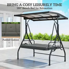 Outsunny Convertible Three-Seater Swing Bench Bed - Dark Grey - 6