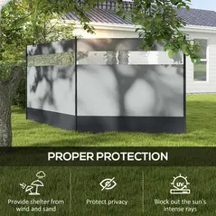 Outsunny Camping Windbreaker with Clear Windows, Carry Bag and Steel Poles, for Beach Caravan Campervan, 440 x 140cm, Grey - 4