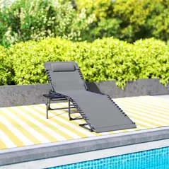 Outsunny Five-Position Reclining Sun Lounger - Grey - 9