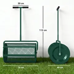 Outsunny Compost Spreader, 24" Peat Moss Spreader with Height Adjustable T Shaped Handle and Metal Mesh Basket, Garden Spreader for Seeding, Spreading Manure, Green - 3