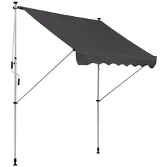 Outsunny Balcony 2 x 1.5m Manual Adjustable Awning DIY Patio Clamp Awning Canopy Retractable Shade Shelter Easy to Move for Balcony, Grey - 1