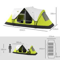 Outsunny Camping Tent for 6-8 Man with 2000mm Waterproof Rainfly and Carry Bag for Fishing Hiking Festival, Yellow - 3