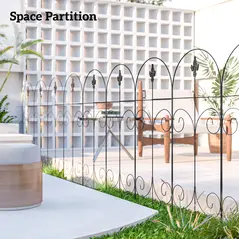 Outsunny Decorative Garden Fencing, 8PCs 44in x 12.5ft Outdoor Picket Fence Panels, Rustproof Metal Wire Landscape Flower Bed Border Edging, Black - 6