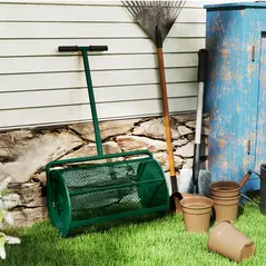 Outsunny Compost Spreader, 24" Peat Moss Spreader with Height Adjustable T Shaped Handle and Metal Mesh Basket, Garden Spreader for Seeding, Spreading Manure, Green - 9