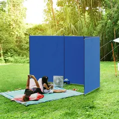 Outsunny Camping Windbreak, Foldable Portable Wind Blocker w/ Carry Bag and Steel Poles, Beach Sun Screen Shelter Privacy Wall, 450cm x 150cm - 2