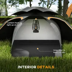 Outsunny Camping Tent with Self Inflatable Mattress, 1 Person Dome Tent with Removable Rainfly and Aluminium Frame, 2000mm Waterproof, Portable with Bags, for Fishing Hiking, Dark Grey/Khaki - 5