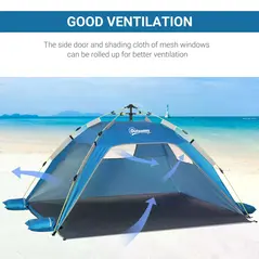 Outsunny Beach Tent for 1-2 Person Pop-up Design with 2 Mesh Windows & 2 Doors Sky Blue - 6