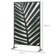 Outsunny Decorative Privacy Screen with Stand, 6.5FT Freestanding Metal Outdoor Divider, Decorative Privacy Panel with Expansion Screws for Garden Patio Pool Hot Tub, Banana Leaf Style, Black - 3