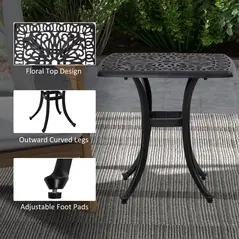 Outsunny Cast Aluminium Bistro Table, Outdoor Square Side Table with Umbrella Hole, Garden Table for Balcony, Bronze Tone - 6